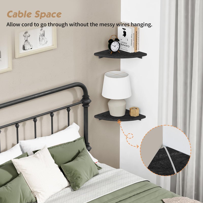 Forbena Black Corner Floating Shelves for Wall Set of 4  Small Rounded Corner Shelves Wall Mount for Bedroom Books  Mini Wood Hanging Corner Shelf for Bathroom Decor  Living Room  Small Spaces - Image 4